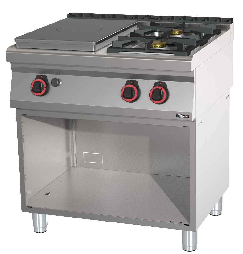 Fourneau gaz 2 feux + 1 plaque coup de feu avec soubassement 80